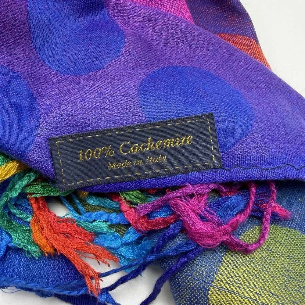 Cachemire Scarf 100% Cashmere Polka Dot Italy Color Block Rainbow Polka Dot Read